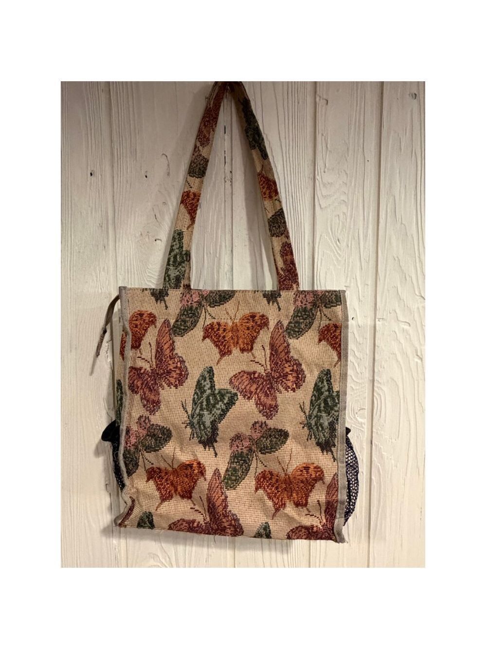 Unbranded Butterfly Print Tote Bag Beige Orange